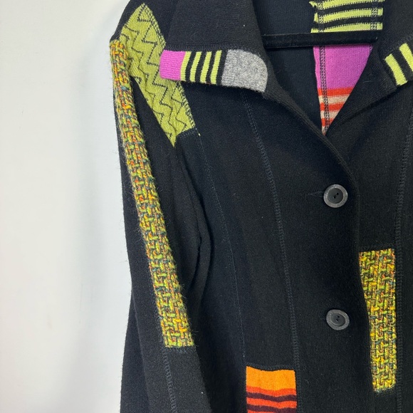 Bets by Canvasbacks Jacket Wool Blend Black Artsy Patchwork Buttoned Jacket Med - Picture 3 of 8